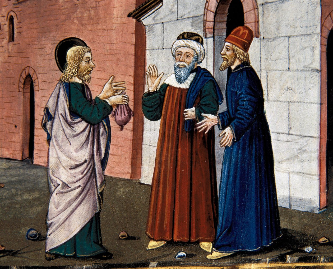 Judas geht zum Priester und gesteht seinen Verrat an Christus, aus dem Leggendario Sforza-Savoia von Cristoforo De Predis