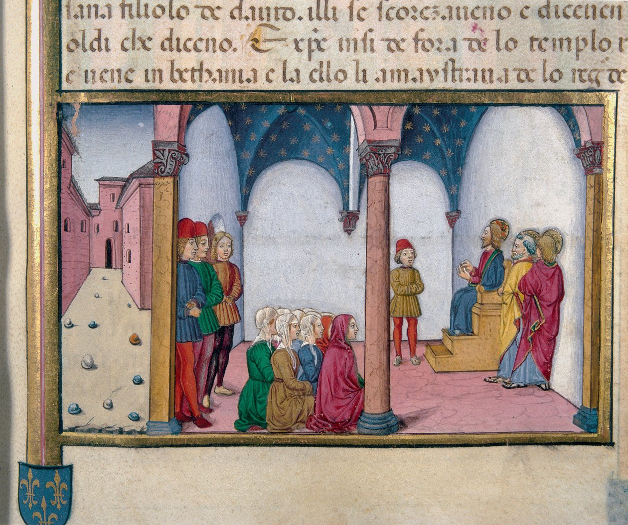 Jesus lehrt im Miniaturtempel von Cristoforo De Predis nach der Geschichte des Neuen Testaments von Cristoforo De Predis