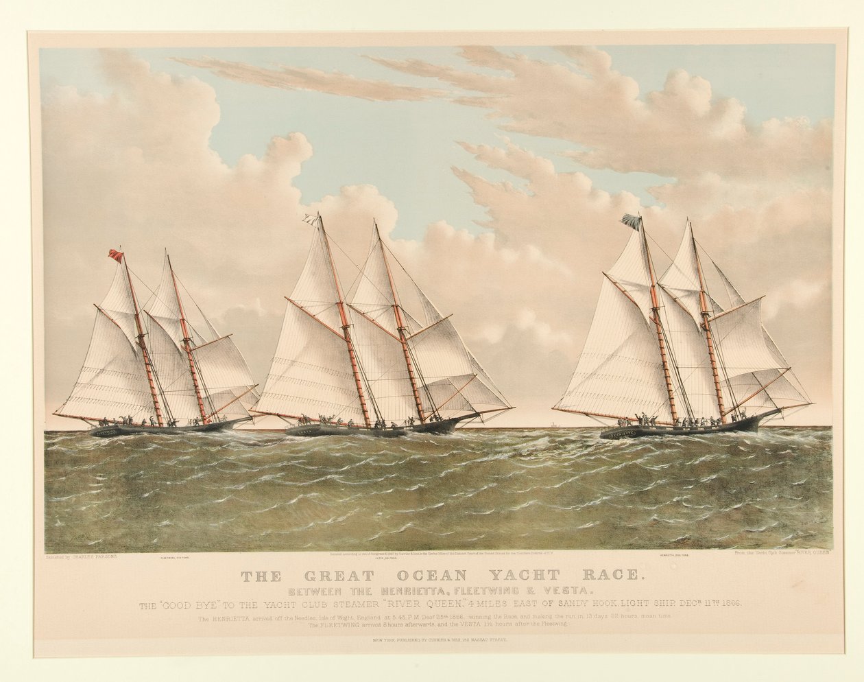Das große Ozean-Yachtrennen zwischen der Henrietta, Fleetwing und Vesta von Currier and Ives