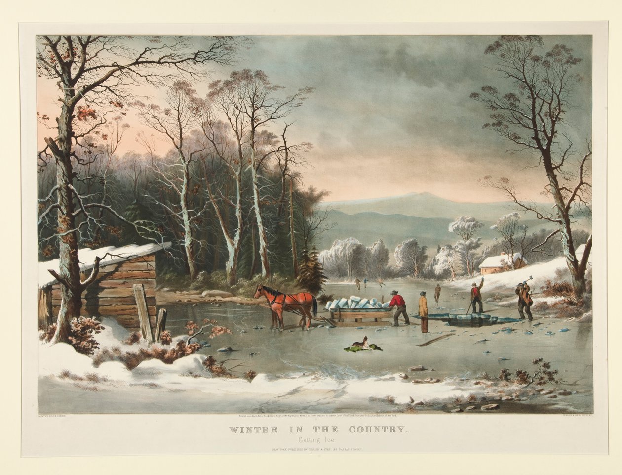 Winter auf dem Land / Eis holen von Currier and Ives
