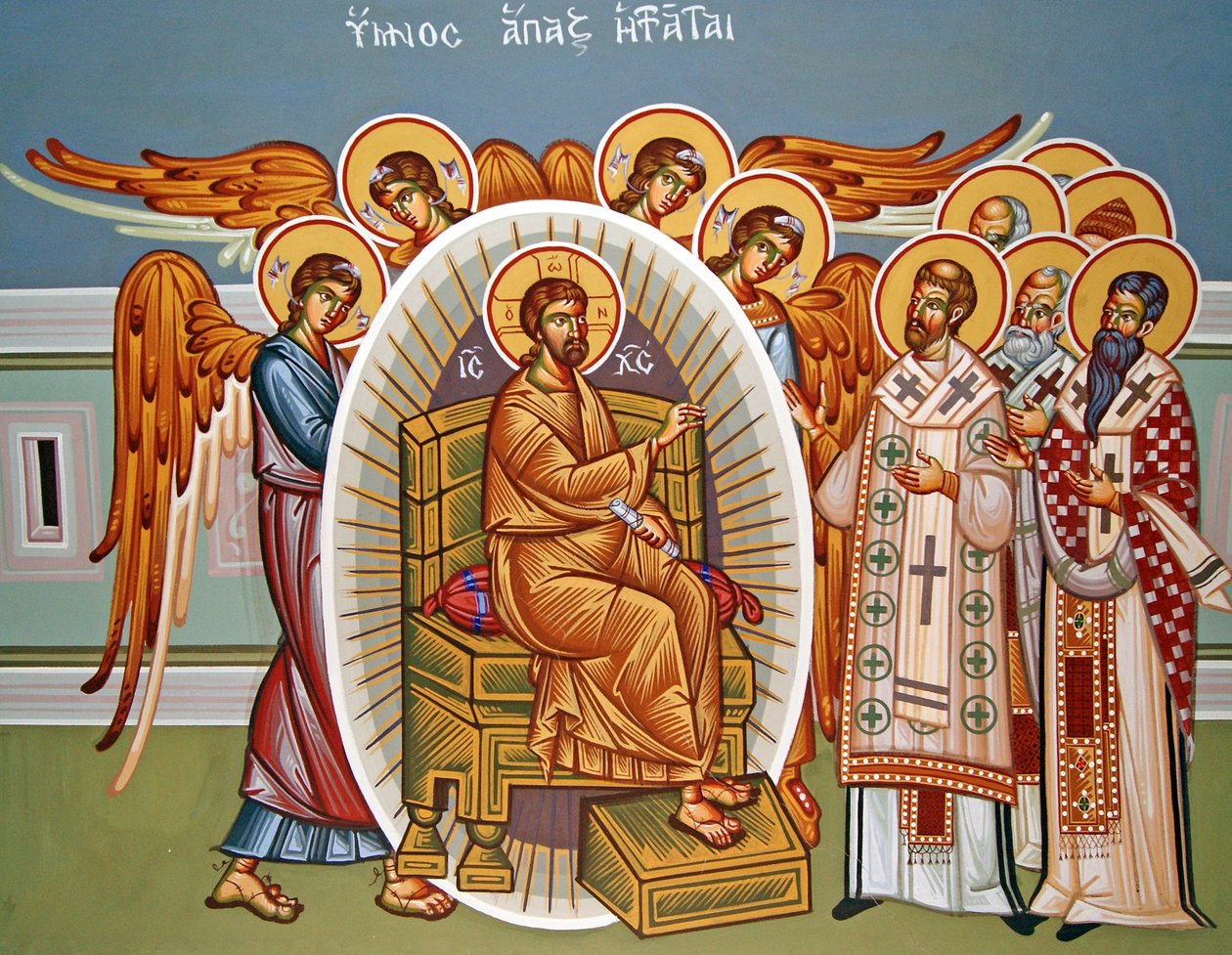 Sitzender Christus umgeben von Engeln, Kykkos-Kloster Wandgemälde, Zypern von Cypriot