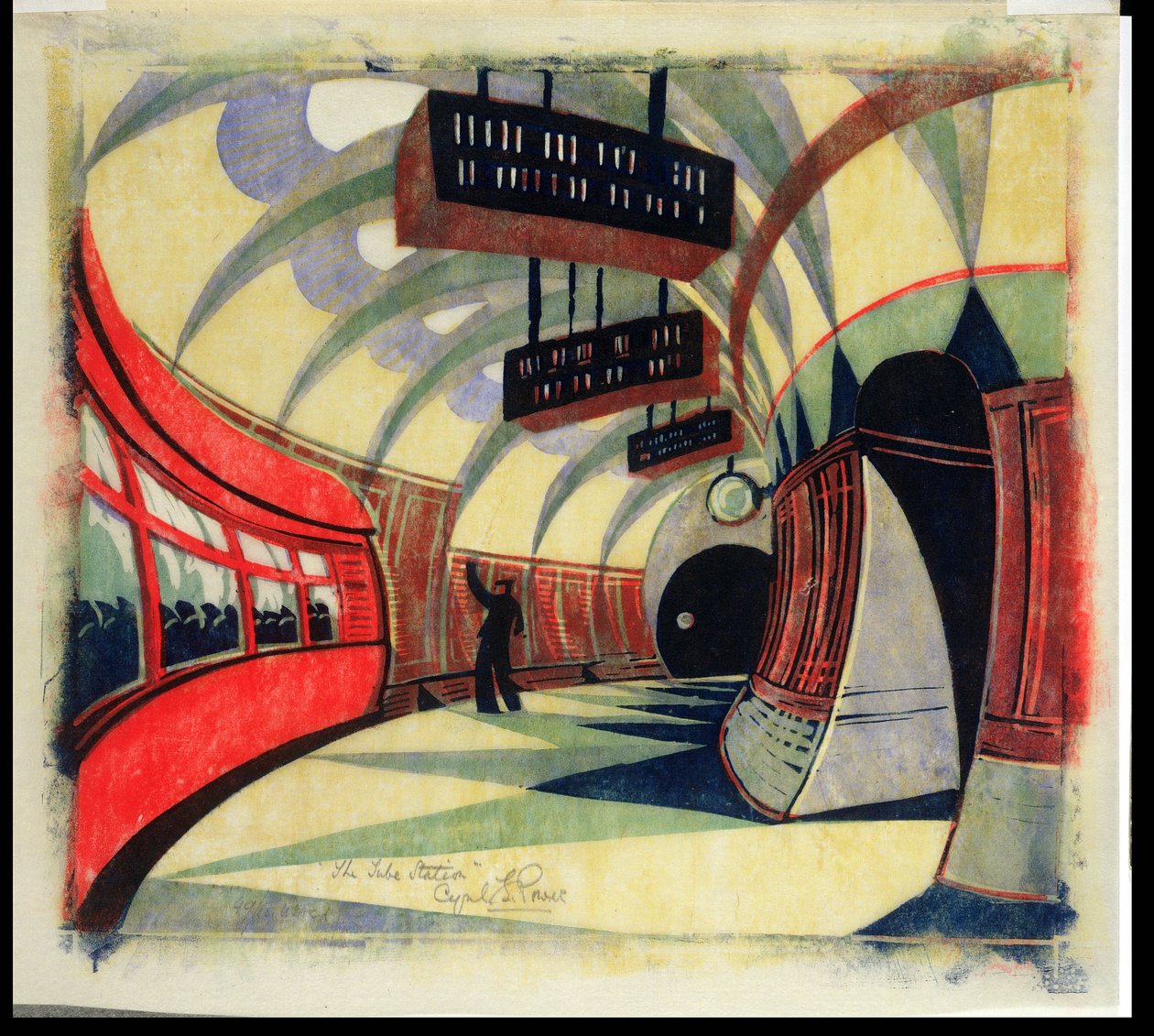 Die U-Bahn, ca. 1932 (Linolschnitt) von Cyril Edward Power