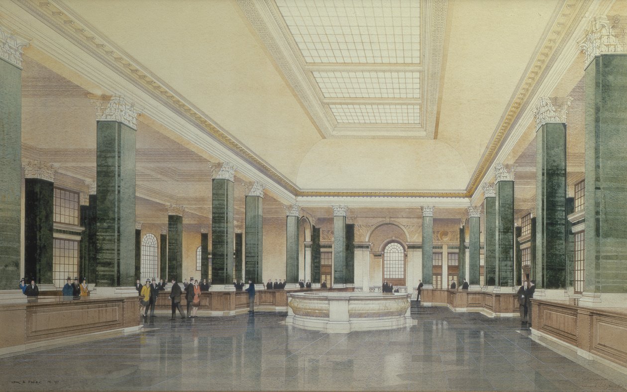 Erdgeschoss Innenraum der Midland Bank, London von Cyril Farey