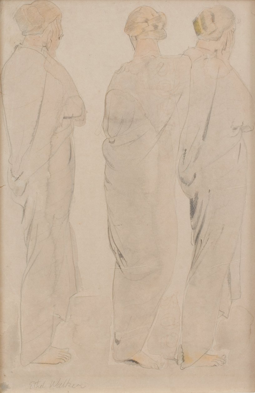 Drei Musen, ca. 1920 (Bleistift und Aquarell auf Papier) von Dame Ethel Walker