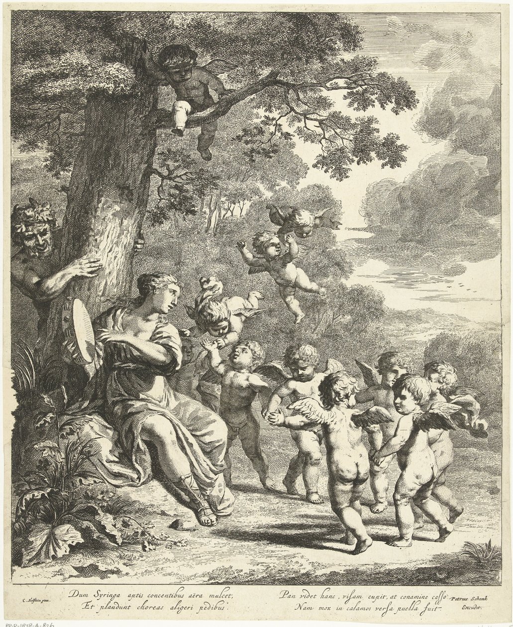 Pan und Syrinx mit tanzenden Putti von Dancker Danckerts