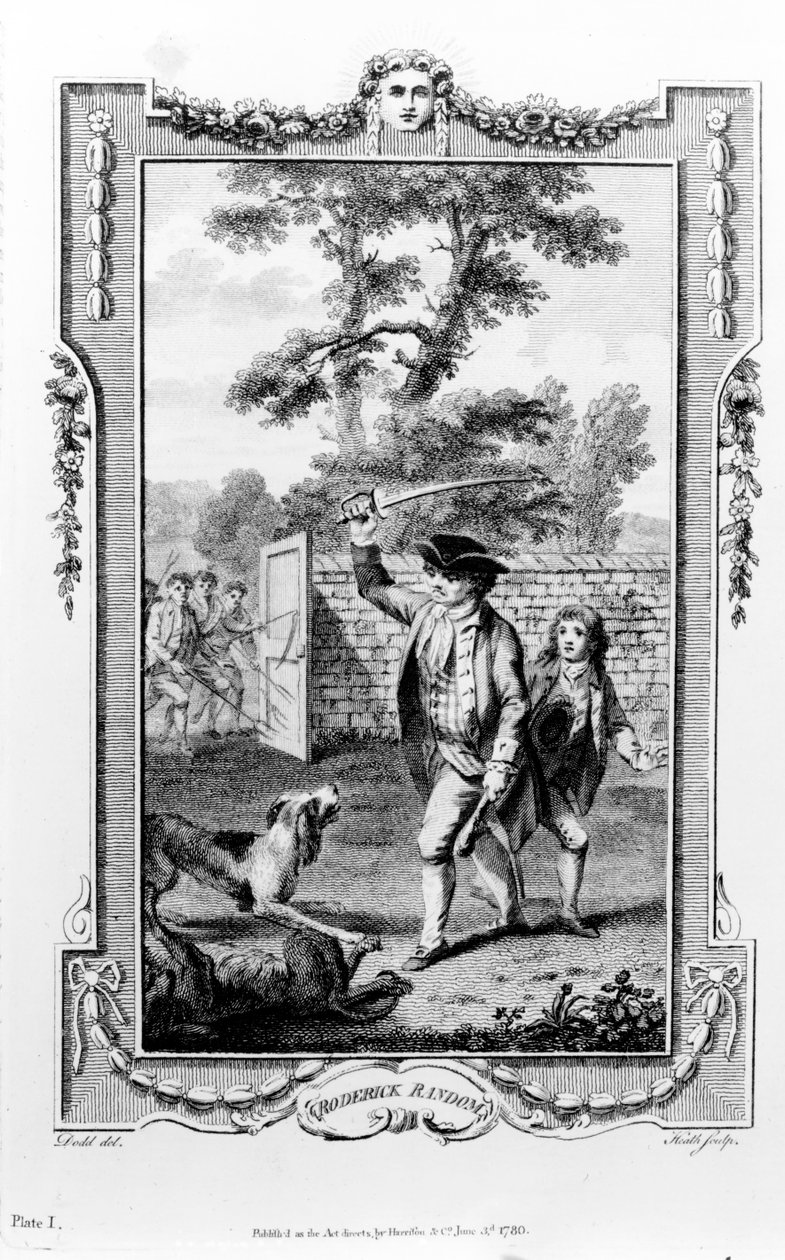Roderick Randoms Onkel wird von Hunden angegriffen, Illustration aus 