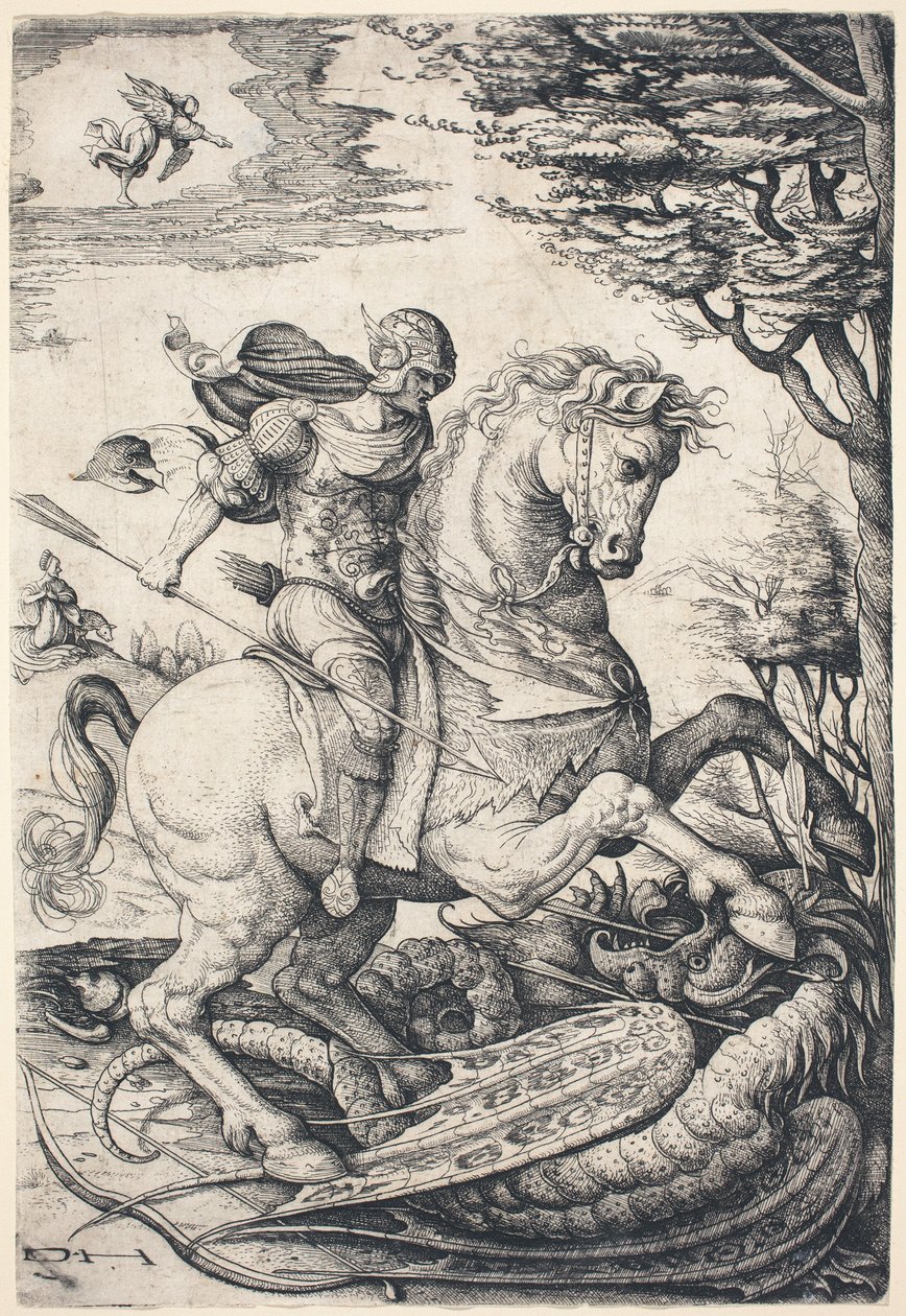 Heiliger Georg zu Pferd tötet den Drachen von Daniel Hopfer