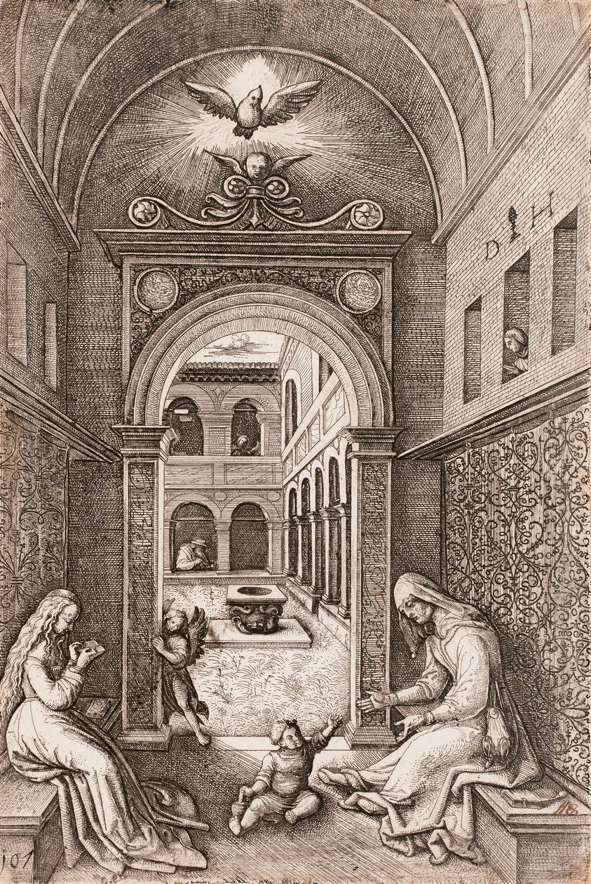 Jungfrau Maria, Jesuskind und St. Anna an einem Portal von Daniel Hopfer