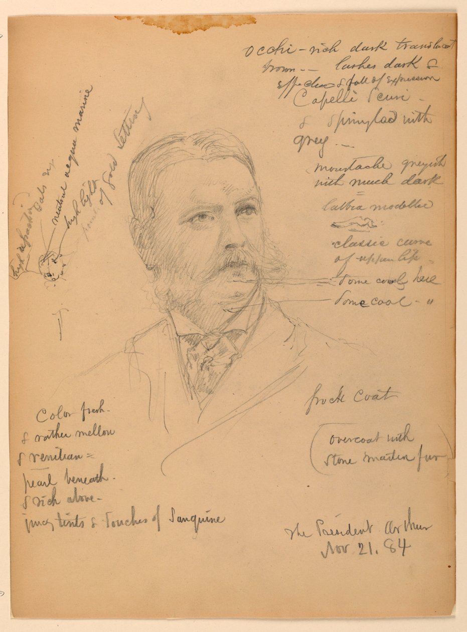 Zeichnung, Präsident Chester Alan Ar, 21. November 1884 von Daniel Huntington