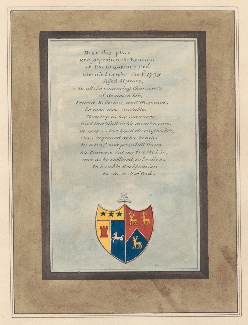 Gedenkstätte für David Garrick aus der Kirche von Hampton von Daniel Lysons