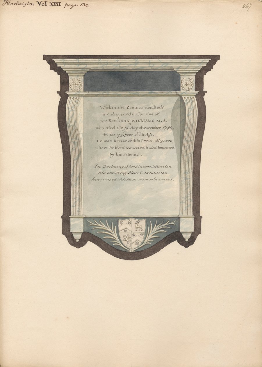 Gedenkstätte für John William aus der Kirche von Harlington von Daniel Lysons