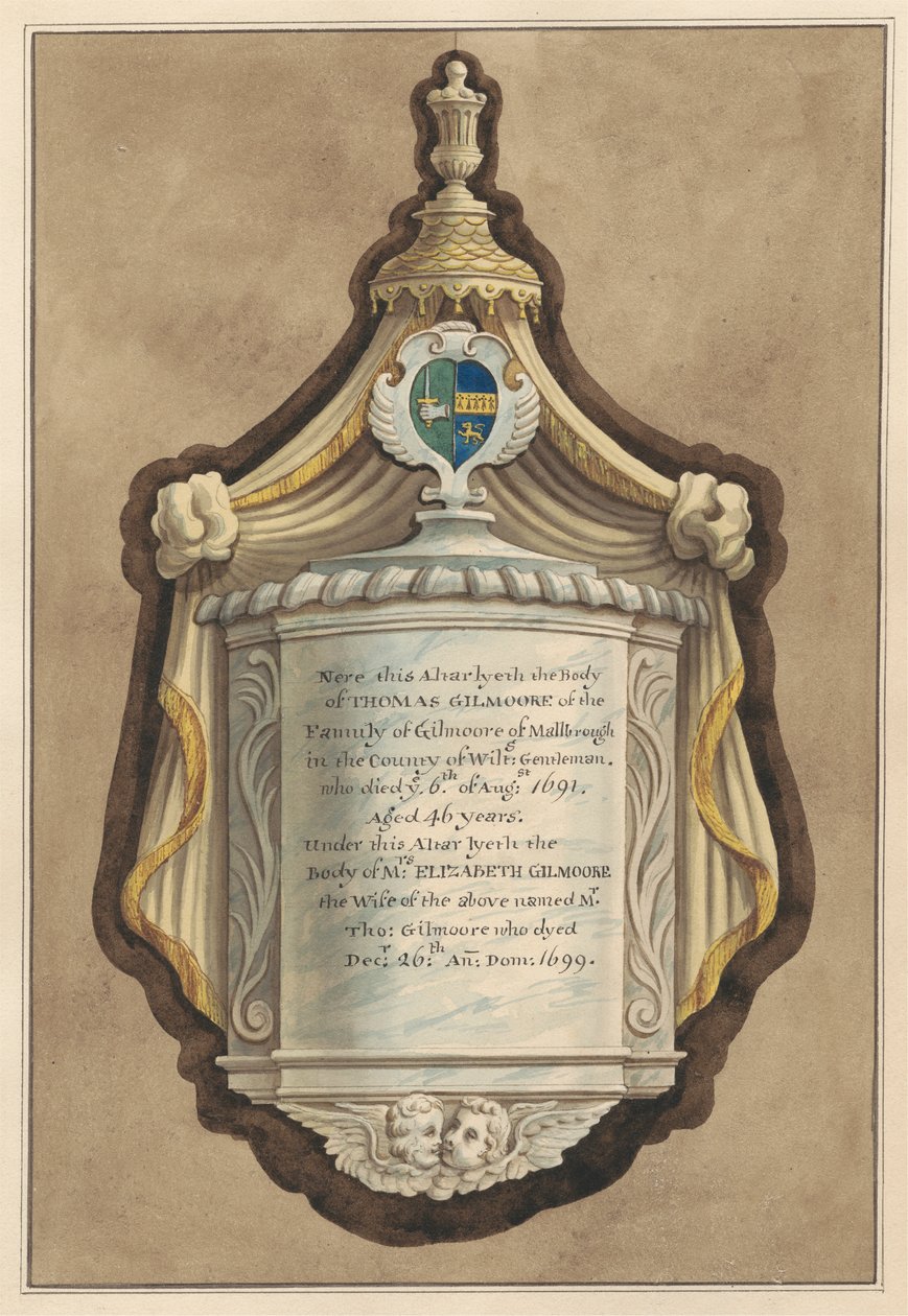Gedenkstätte für Thomas Gilmoore und Mrs. Elizabeth Gilmoore aus der Kirche von Twickenham von Daniel Lysons