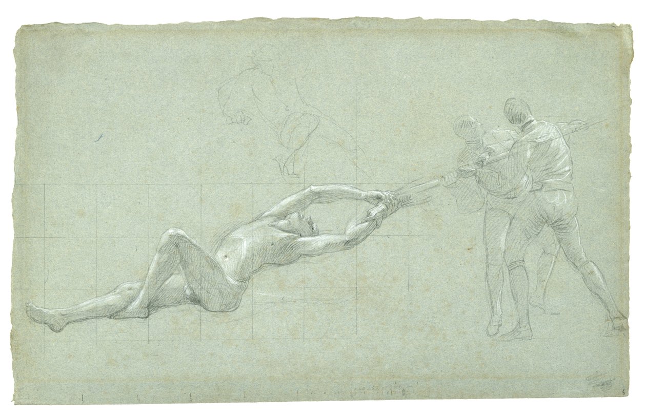 Studie für Die Belagerung von Gibraltar (Studie einer geretteten Figur und zwei Figuren, die an einem Ruder ziehen), 1785-1786 von Daniel Mytens