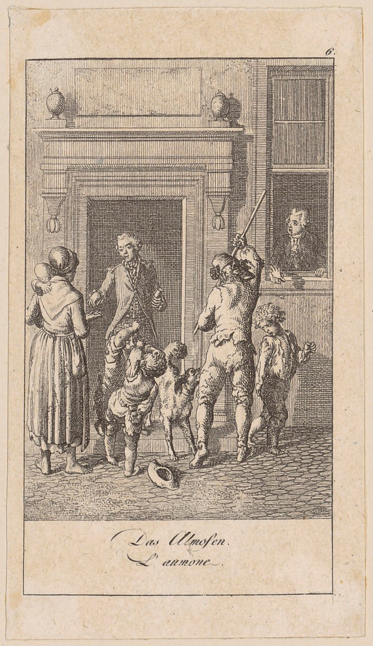 Almosen, Blatt 6 der Folge "Aufrichtigkeit und Heuchelei" von Daniel Nikolaus Chodowiecki