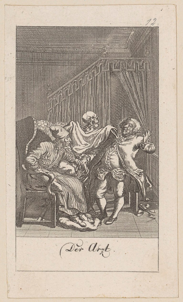 Arzt, Blatt 12 der Folge "Der Totentanz" von Daniel Nikolaus Chodowiecki