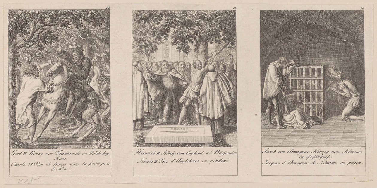 Blatt 10-12 der Folge „Geschichte des Mittelalters“ von Daniel Nikolaus Chodowiecki