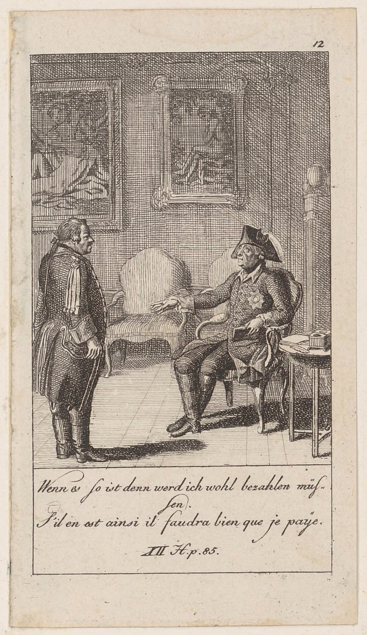 Blatt 12 zu den „Anekdoten und Charakterzügen Friedrichs des zweyten, Königs von Preußen“ von Daniel Nikolaus Chodowiecki
