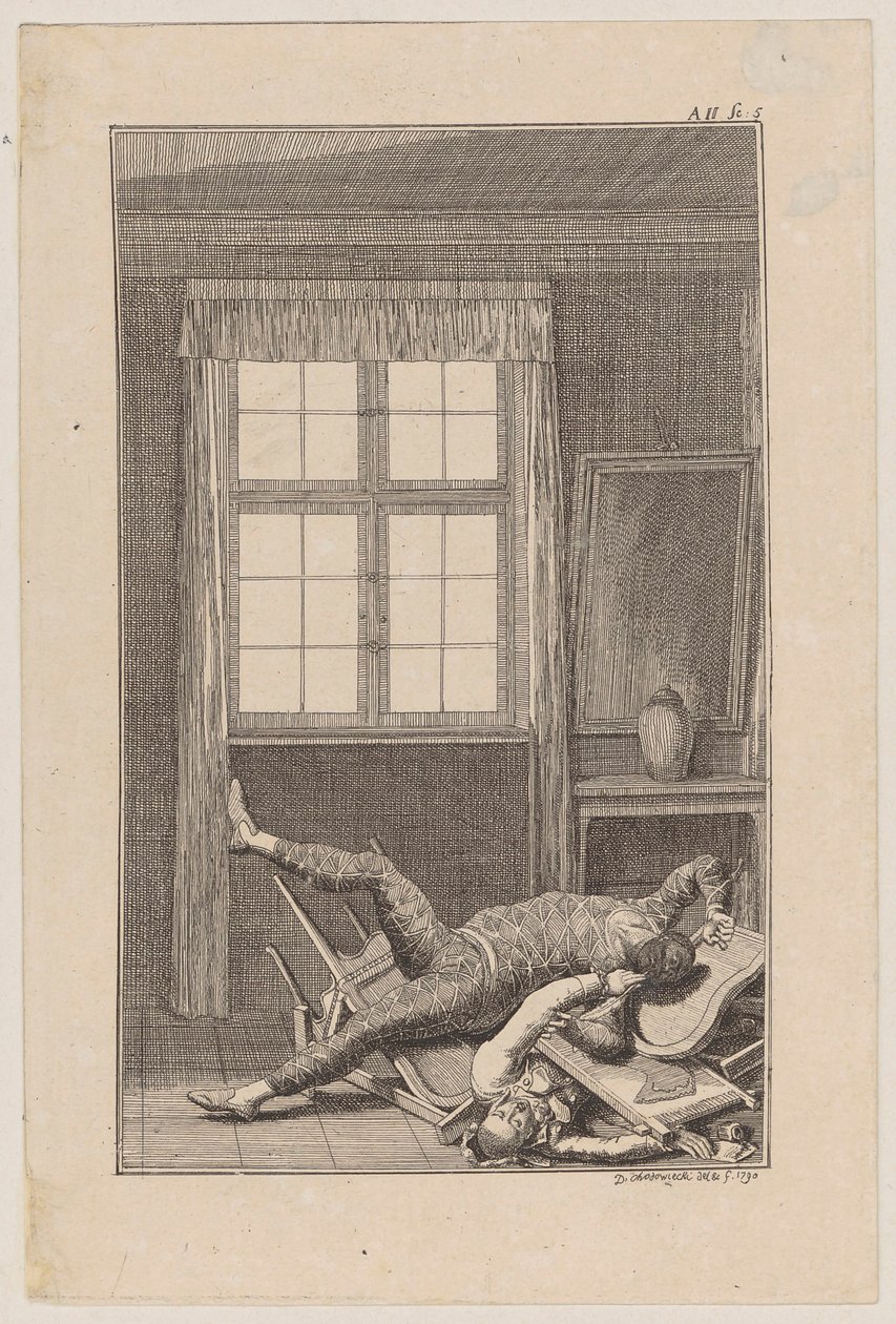 Blatt 2 zu Ewalds Schauspiel "Harlekin Patriot" von Daniel Nikolaus Chodowiecki