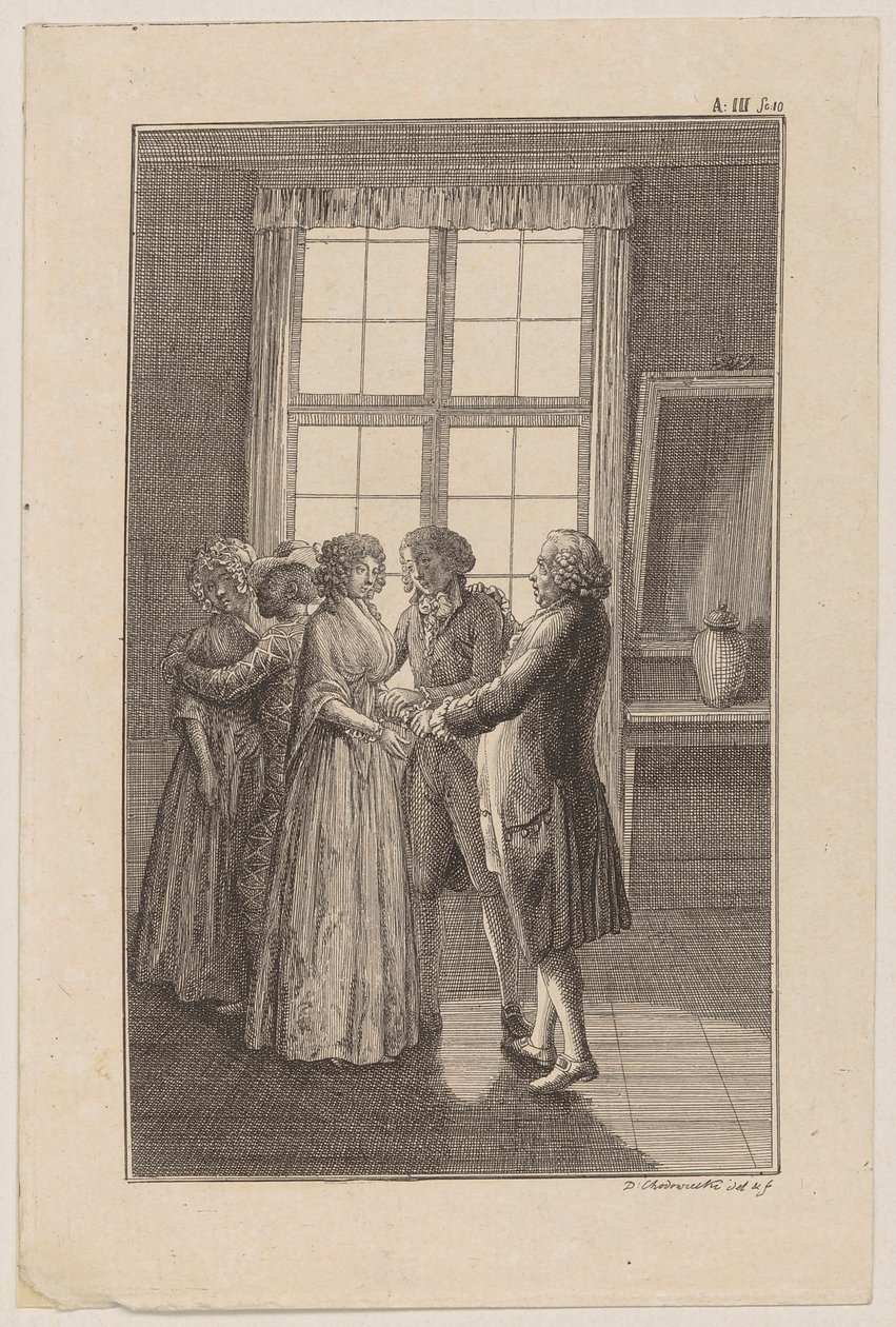 Blatt 3 zu Ewalds Schauspiel "Harlekin Patriot" von Daniel Nikolaus Chodowiecki