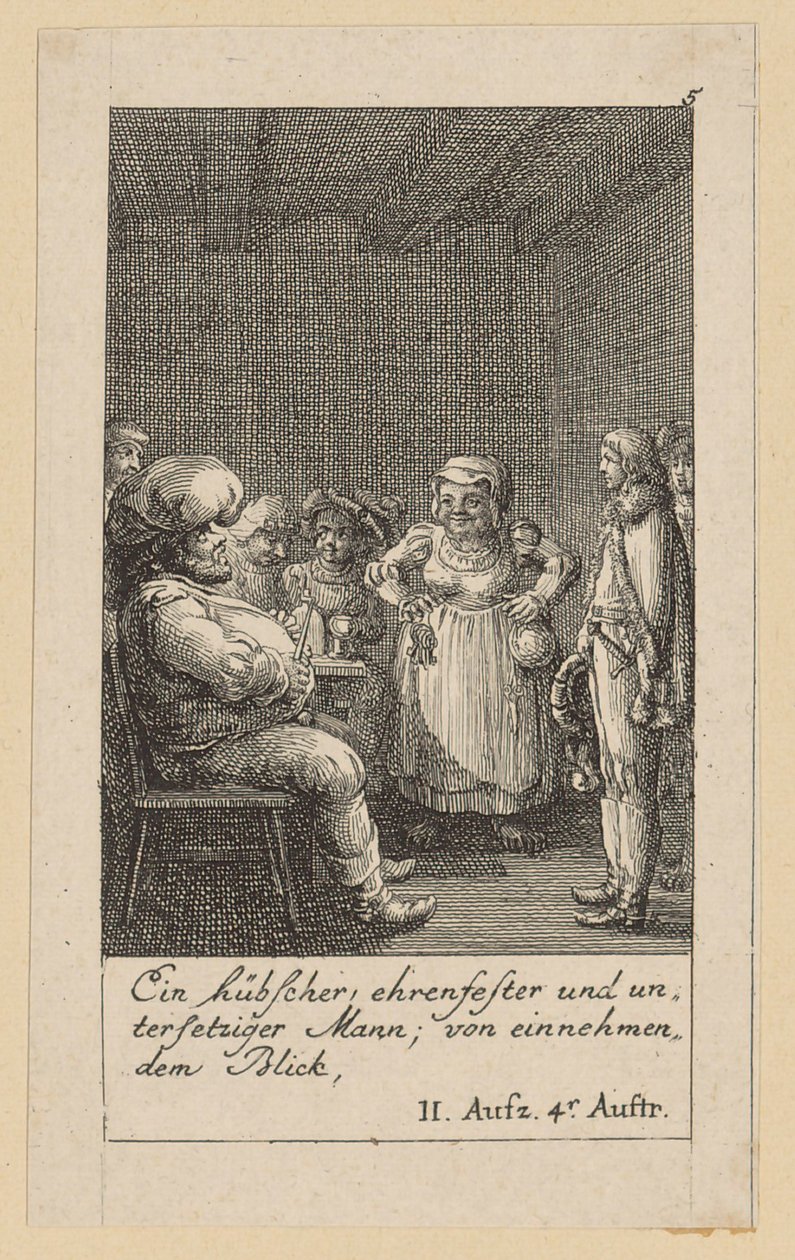 Blatt 5 zu Shakespeares „König Heinrich der Vierte“ von Daniel Nikolaus Chodowiecki