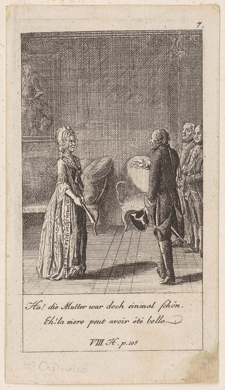Blatt 7 zu den „Anekdoten und Charakterzügen Friedrichs des zweyten, Königs von Preussen“ von Daniel Nikolaus Chodowiecki