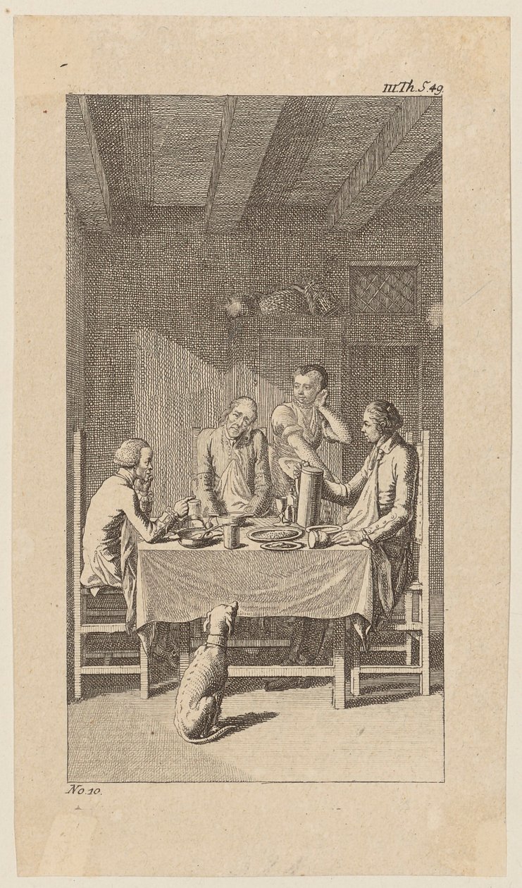 Bunkel mit Ribble und Richmond im Wirtshaus, Blatt 10 aus "Leben Bemerkungen und Meinungen Johann Bunkels" von Daniel Nikolaus Chodowiecki