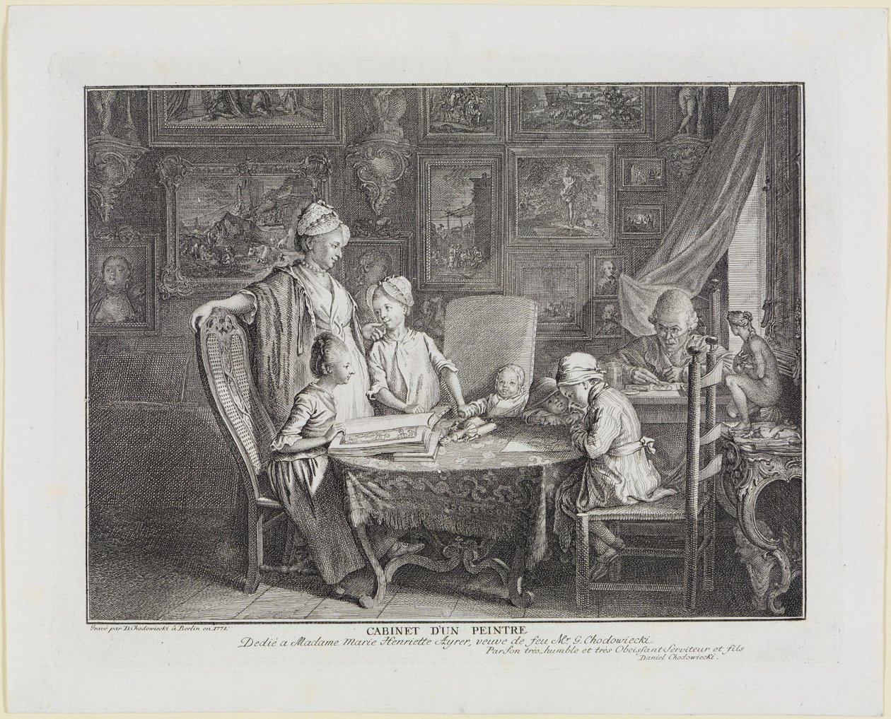 Kabinett eines Malers. Das Familienblatt des Künstlers. von Daniel Nikolaus Chodowiecki