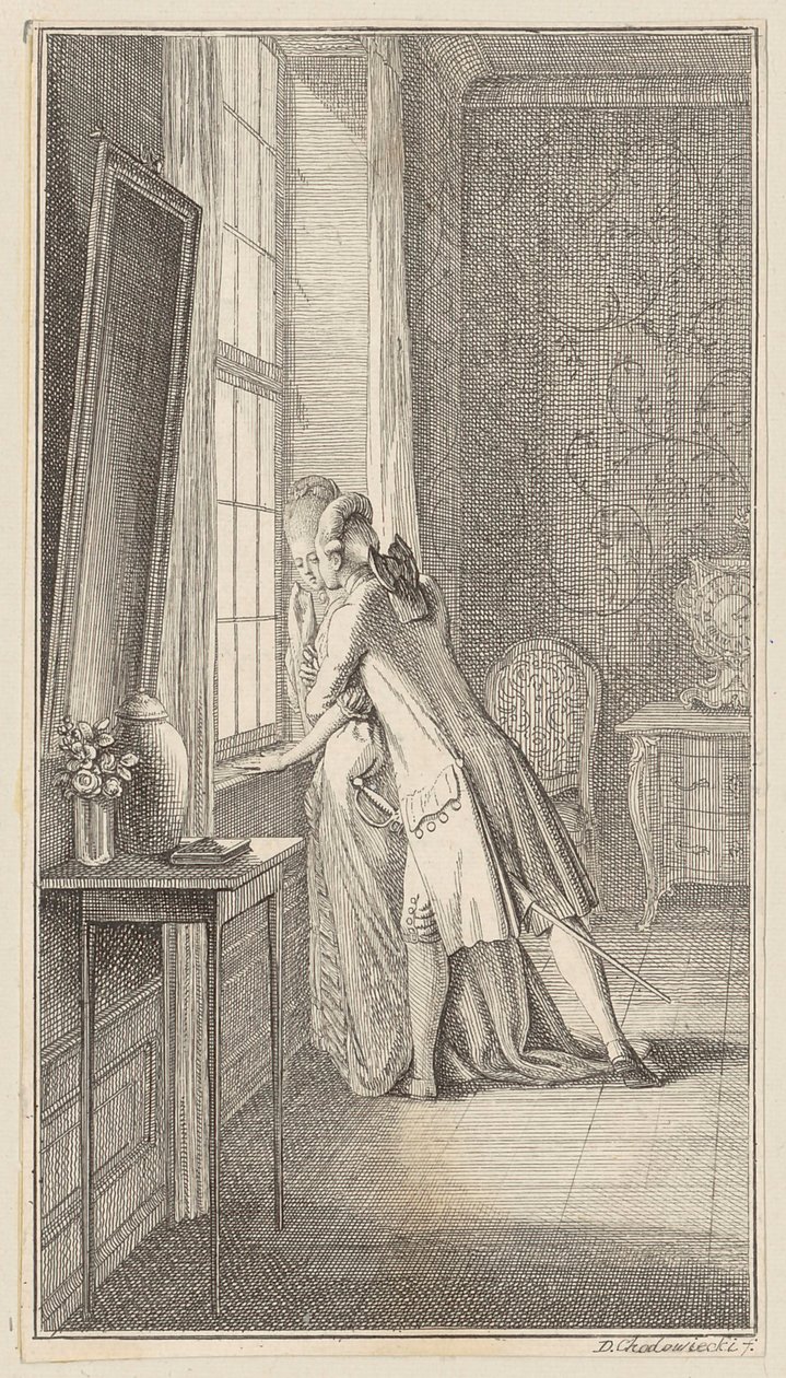 Ferdinand umarmt Elise am Fenster von Daniel Nikolaus Chodowiecki