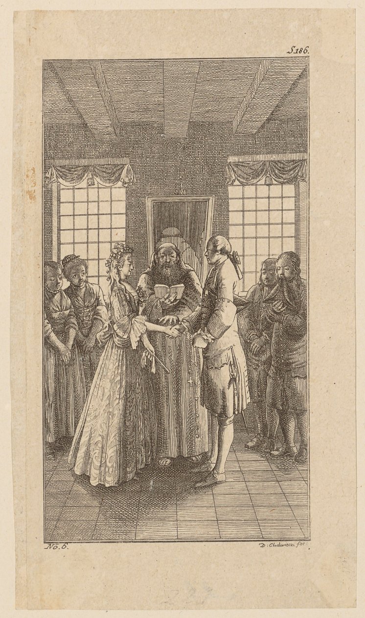 Heirat mit Miss Melmoth, Blatt 6 aus "Leben Bemerkungen und Meinungen Johann Bunkels" von Daniel Nikolaus Chodowiecki