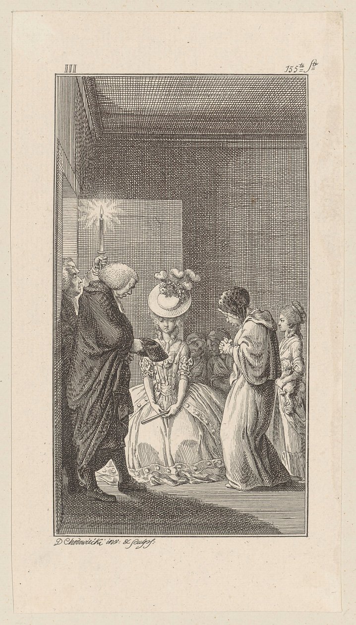 Lady Vincent bei Lady Brunk, Whitefield und ein Geistlicher treten ein von Daniel Nikolaus Chodowiecki