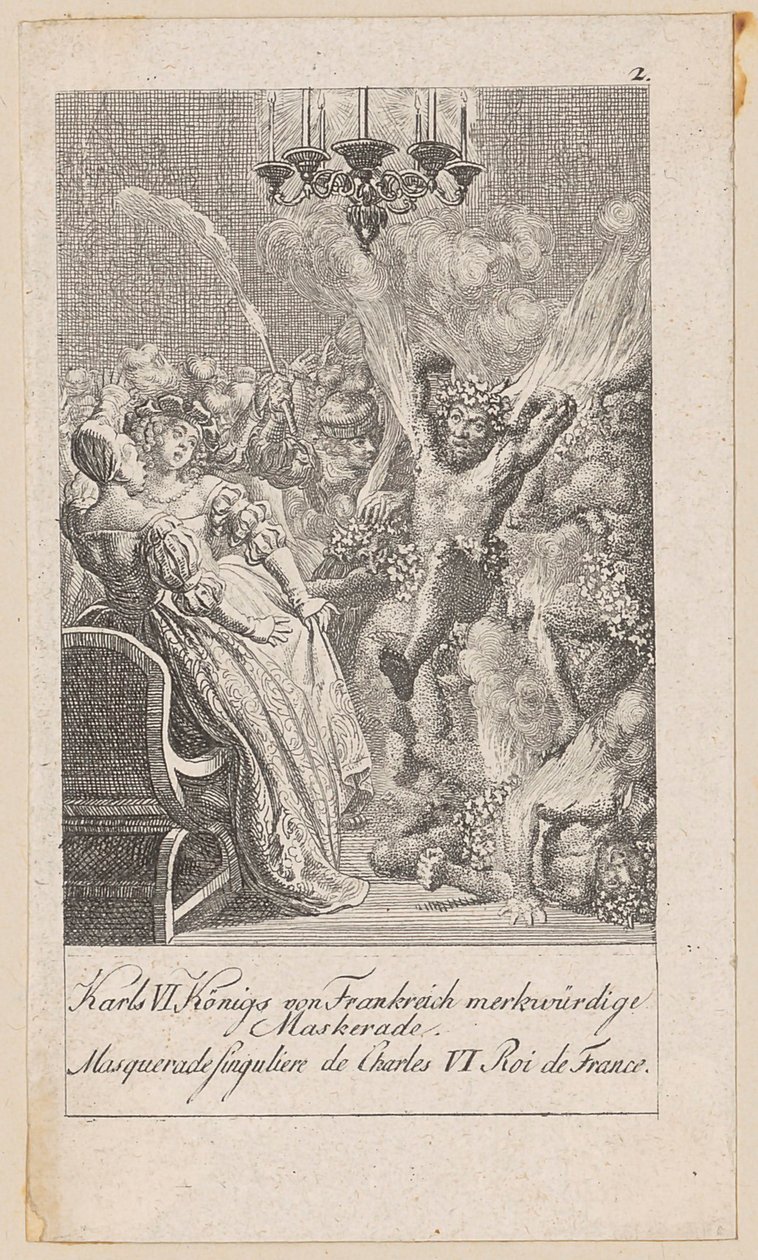 Merkwürdige Maskerade des Karl VI. von Frankreich, Blatt 2 der Folge „Ältere, mittlere und neuere Geschichte“ von Daniel Nikolaus Chodowiecki