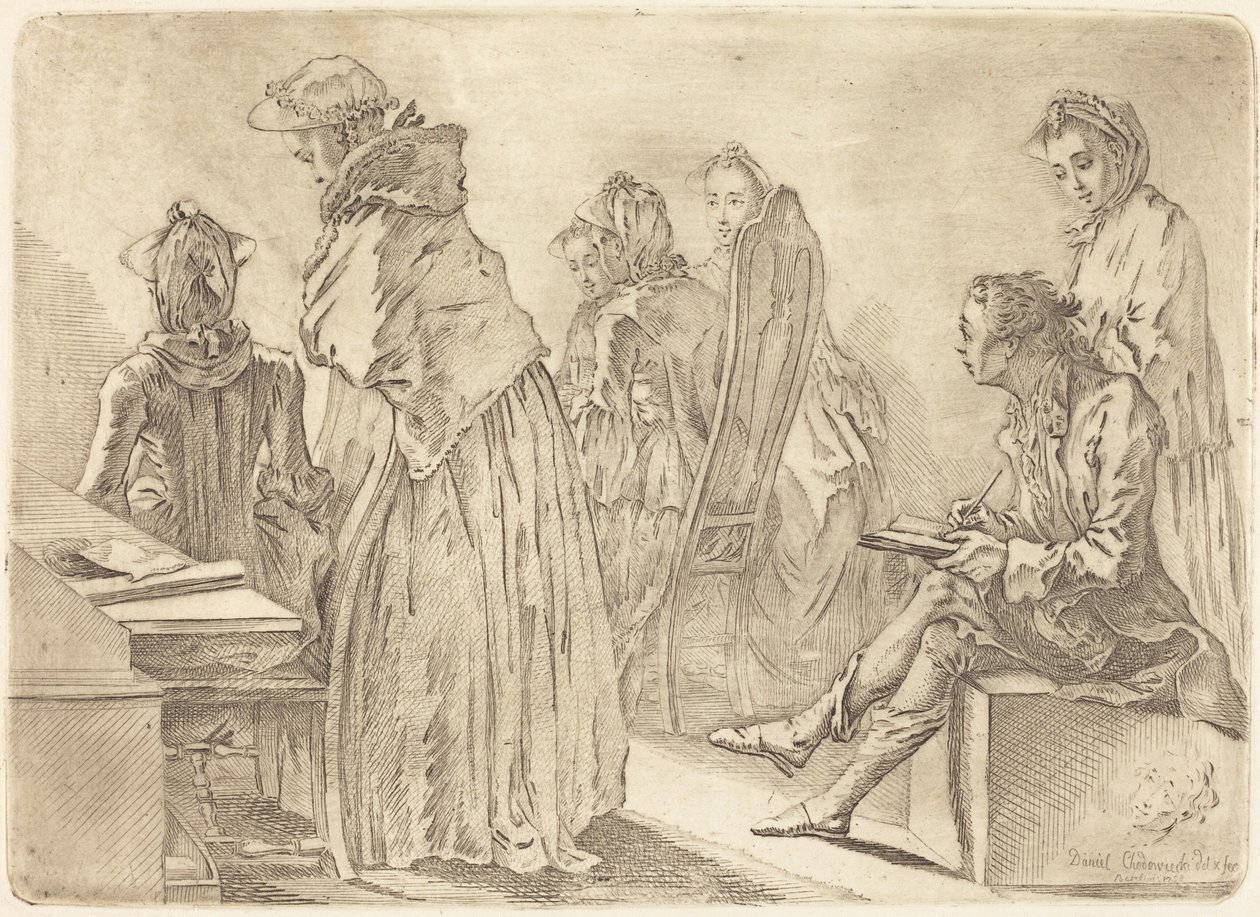 Party mit sechs Damen und dem Künstler von Daniel Nikolaus Chodowiecki