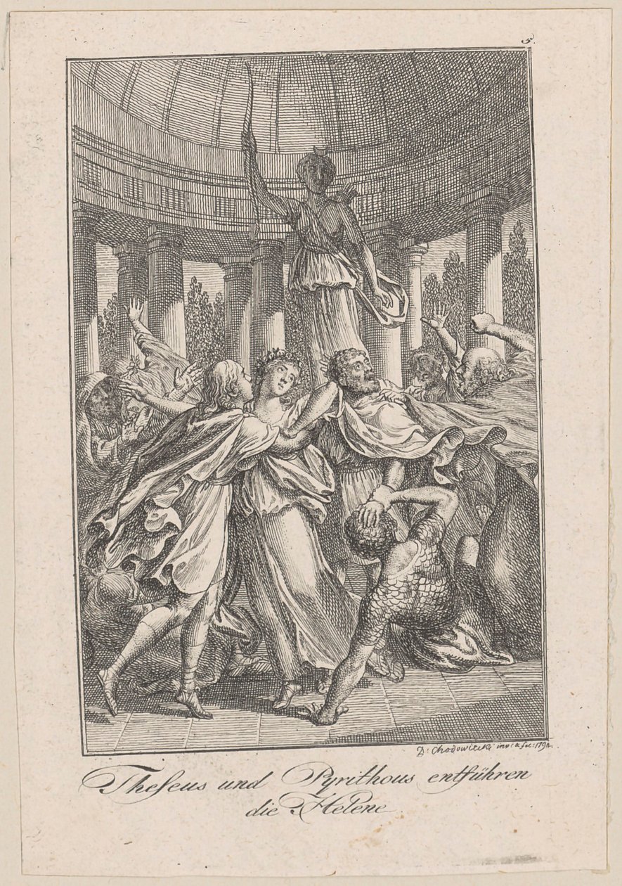 Theseus und Pyrithous entführen Helene, Blatt 5 zu Beckers „Theseus“ von Daniel Nikolaus Chodowiecki