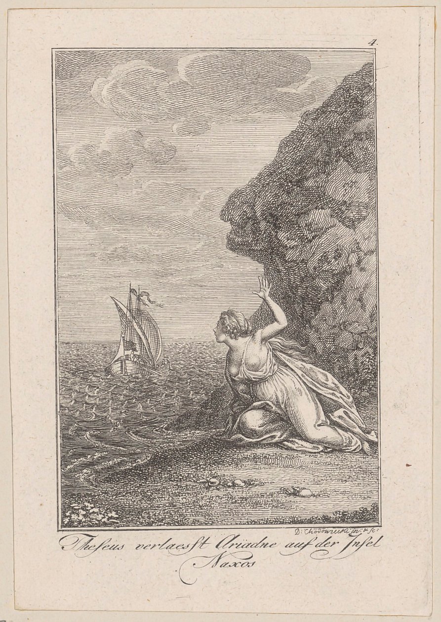 Theseus verlässt Ariadne auf der Insel Naxos, Blatt 4 zu Beckers "Theseus" von Daniel Nikolaus Chodowiecki