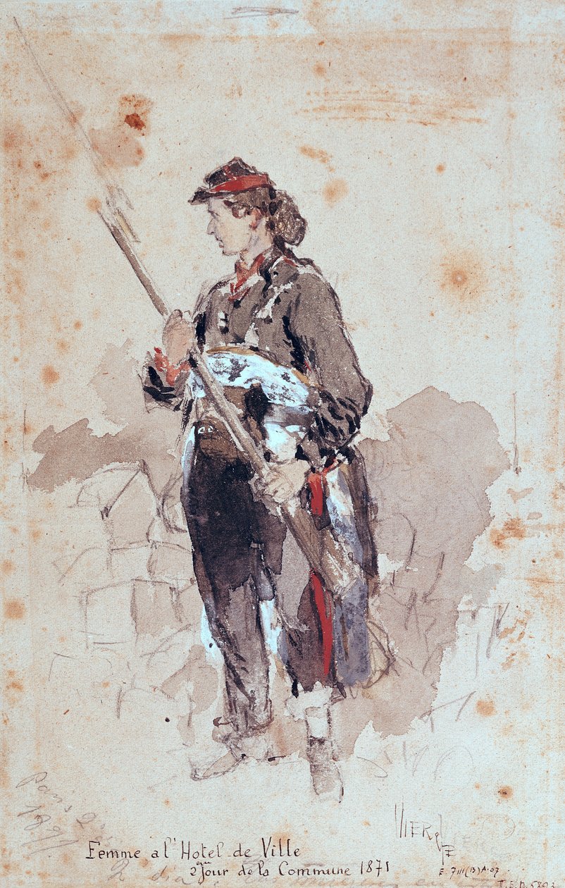 Frau am Hôtel de Ville, zweiter Tag der Pariser Kommune, 1871 von Daniel Urrabieta Vierge