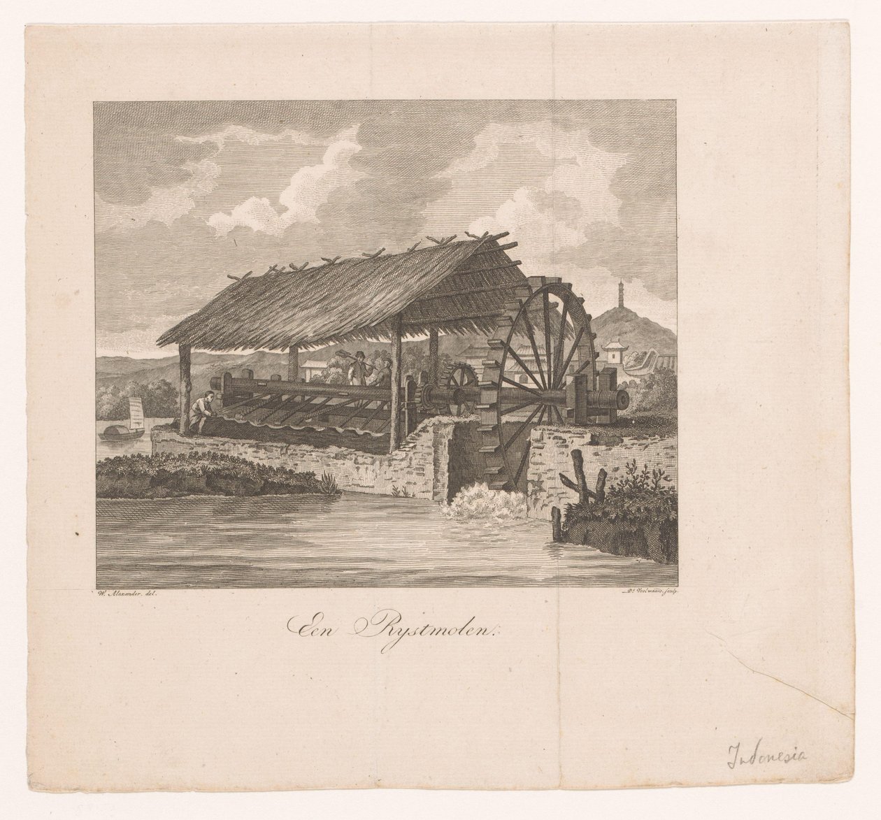Reismühle durch ein Wasserrad angetrieben von Daniël Veelwaard (I)