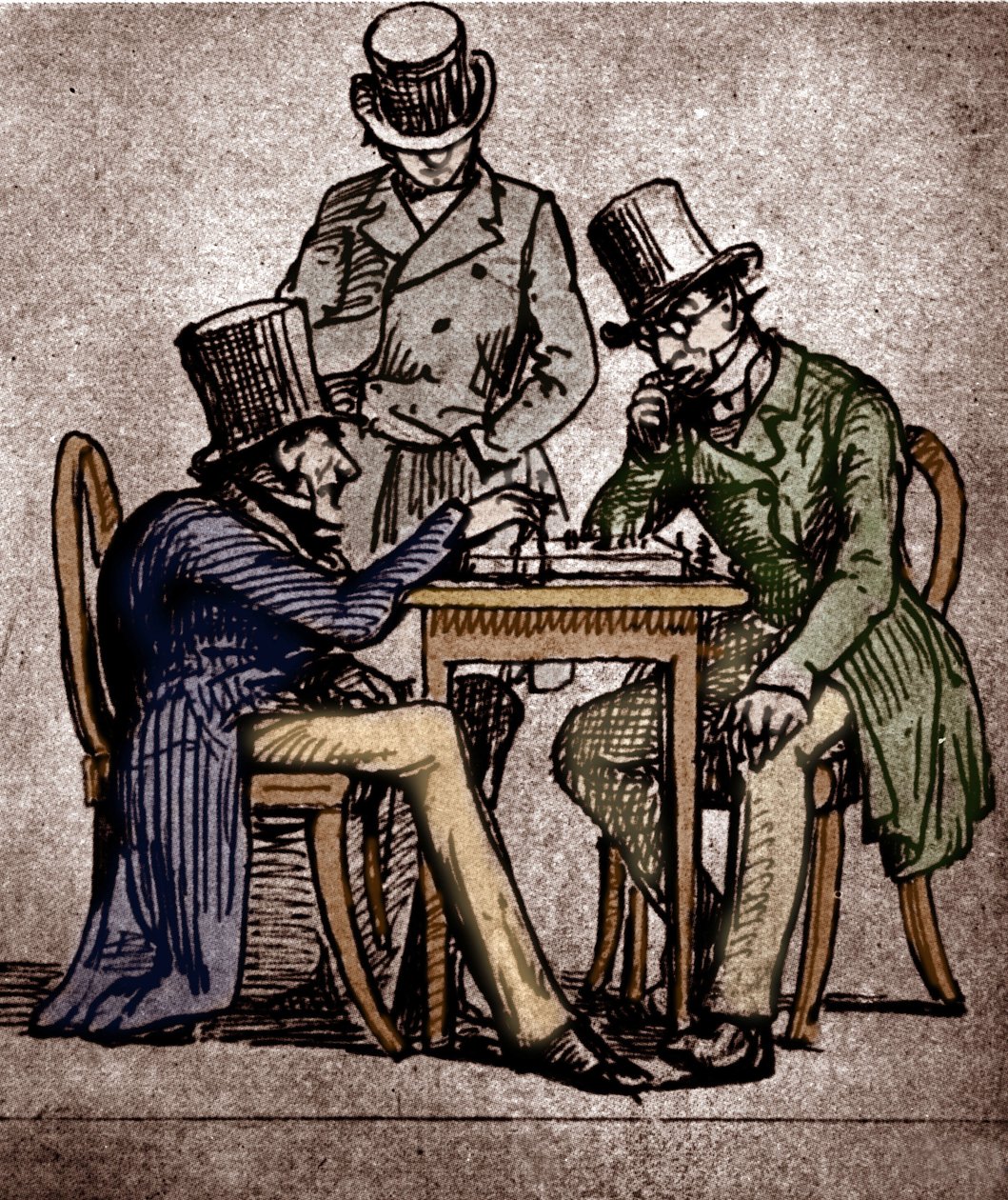 Soren Kierkegaard spielt Schach (Feder und Tinte mit Waschung auf Papier) von Danish School