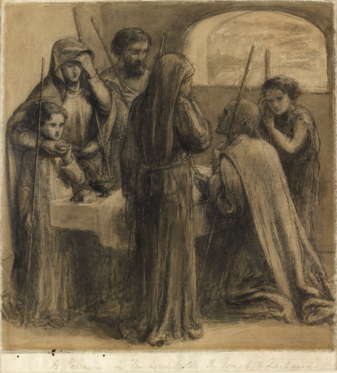 Ein Passahfest im Haushalt von Joseph und Zacharias, ca. 1850er Jahre von Dante Gabriel Rossetti