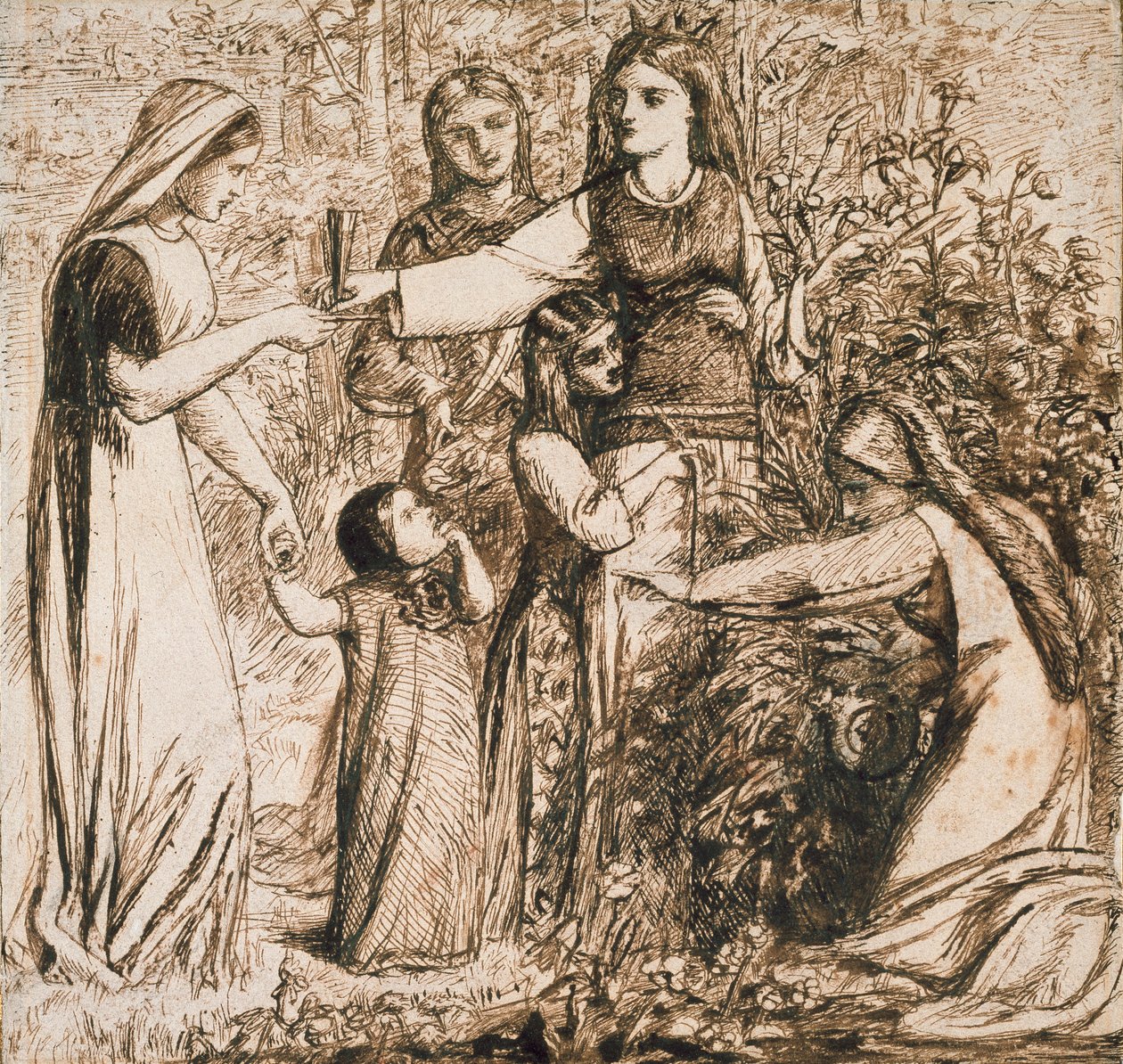 Dantes Vision von Matilda, die Blumen sammelt von Dante Gabriel Rossetti