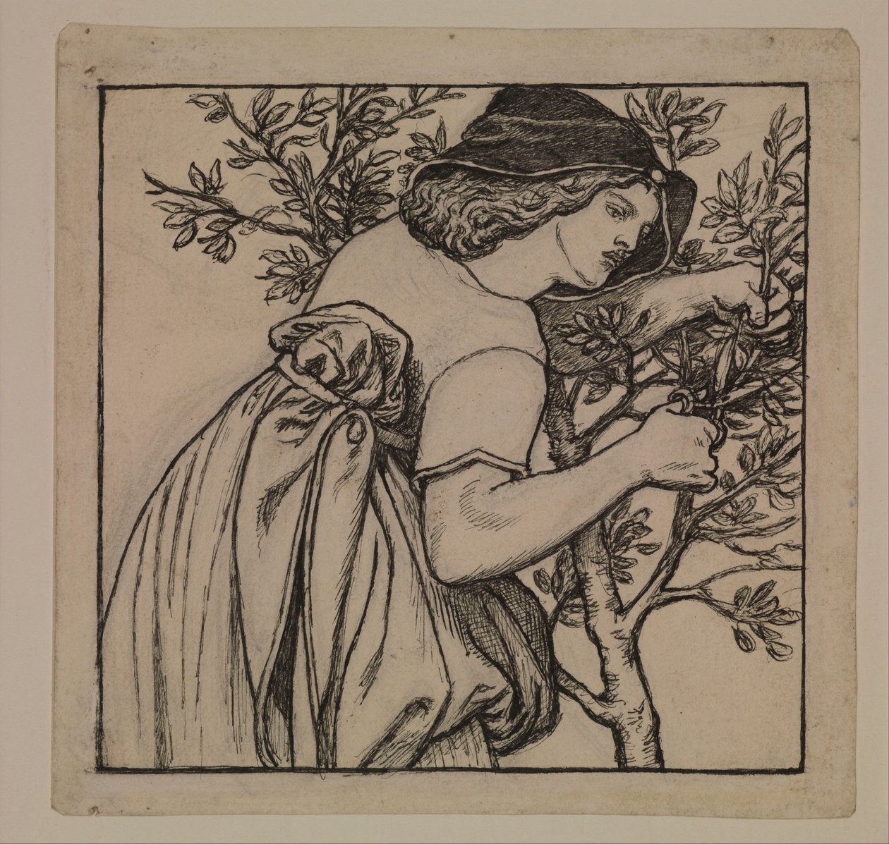 König Renés Flitterwochen - Gartenarbeit - Entwurf für ein bemaltes Paneel für das Kabinett von Dante Gabriel Charles Rossetti
