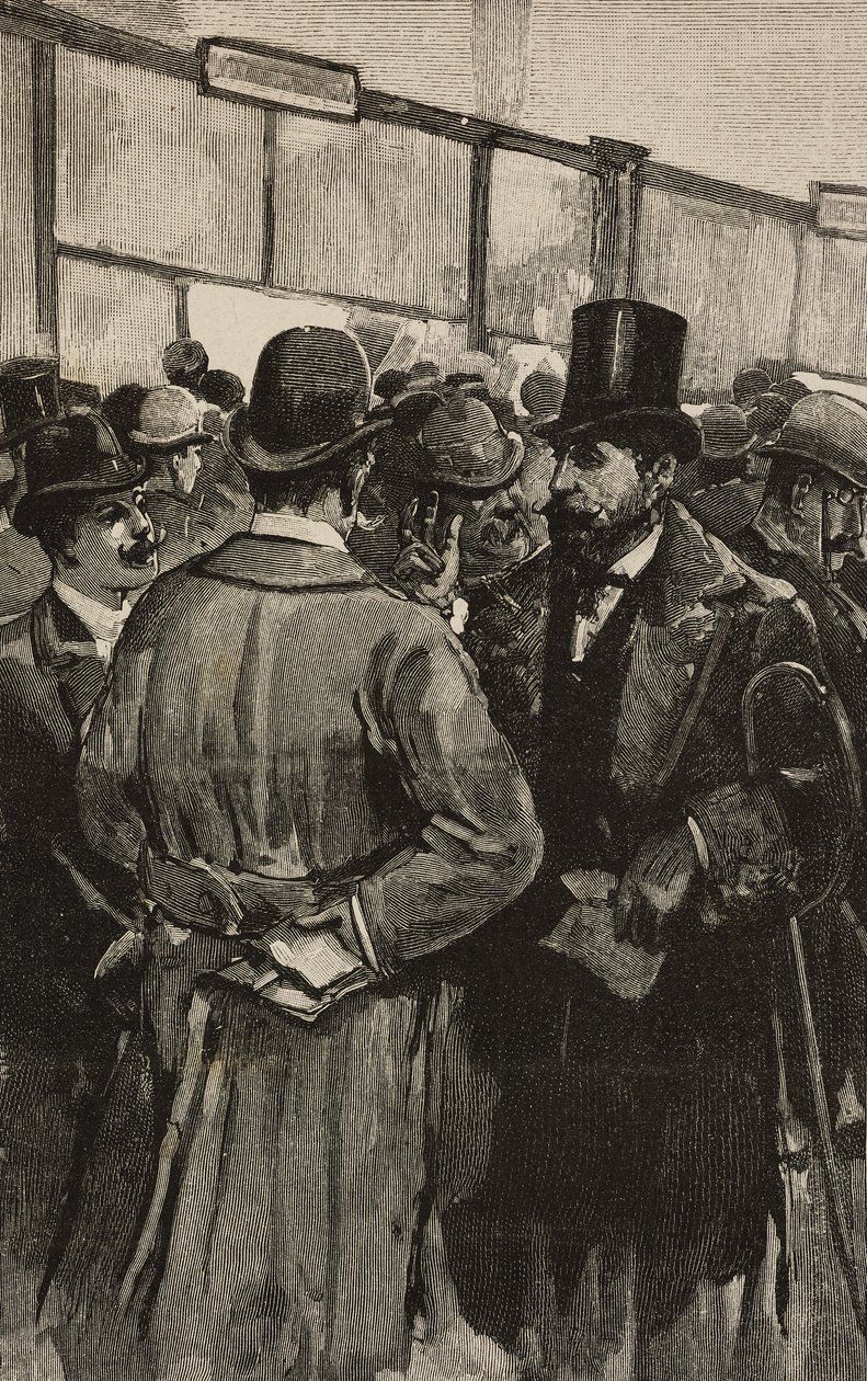 Bankschalter während des Skandals der Römischen Bank (Banca Romana), Rom, Italien (Stich nach Zeichnung von Dante Paolocci, aus L