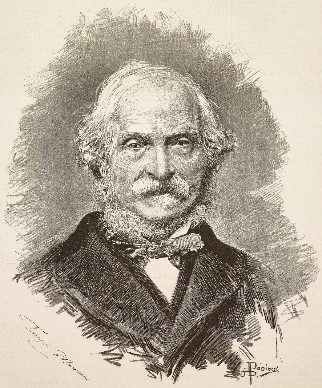 Porträt von Terenzio Mamiani (1799-1885), italienischer Politiker und Schriftsteller, Gravur nach einer Zeichnung von Dante Paolocci und einem Foto von Della Valle, aus L