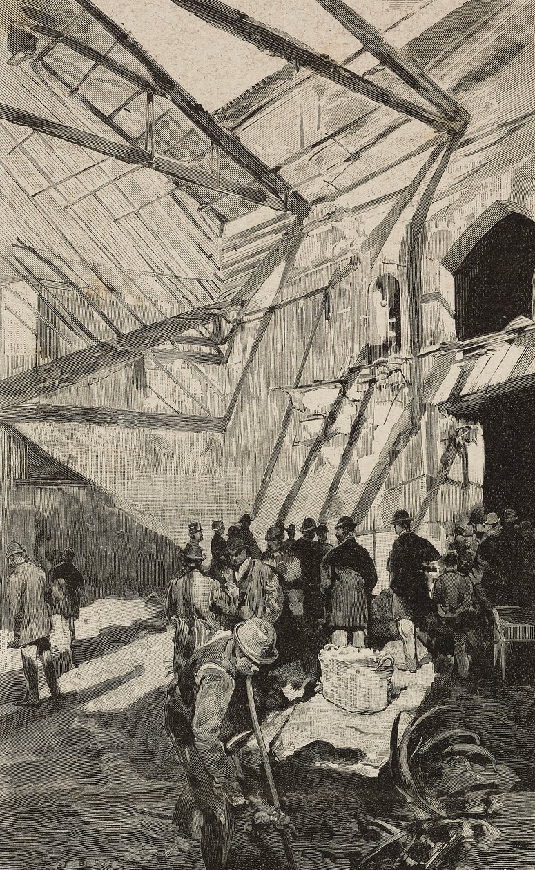 Überreste des israelischen Theaters nach dem Brand von 1893, Rom, Italien, Gravur nach einer Zeichnung von Dante Paolocci, aus L