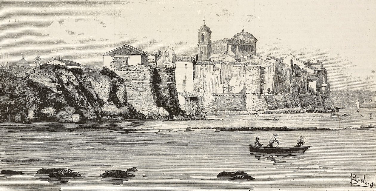 Ansicht von Nettuno, Italien, Gravur nach einer Zeichnung von Dante Paolocci, aus L