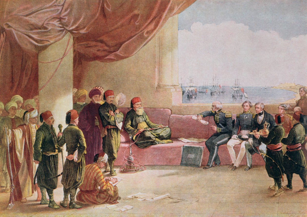 Mohamed Ali empfängt Gesandte aus Großbritannien in seinem Palast in Alexandria am 12. Mai 1839, 1849 von David Roberts