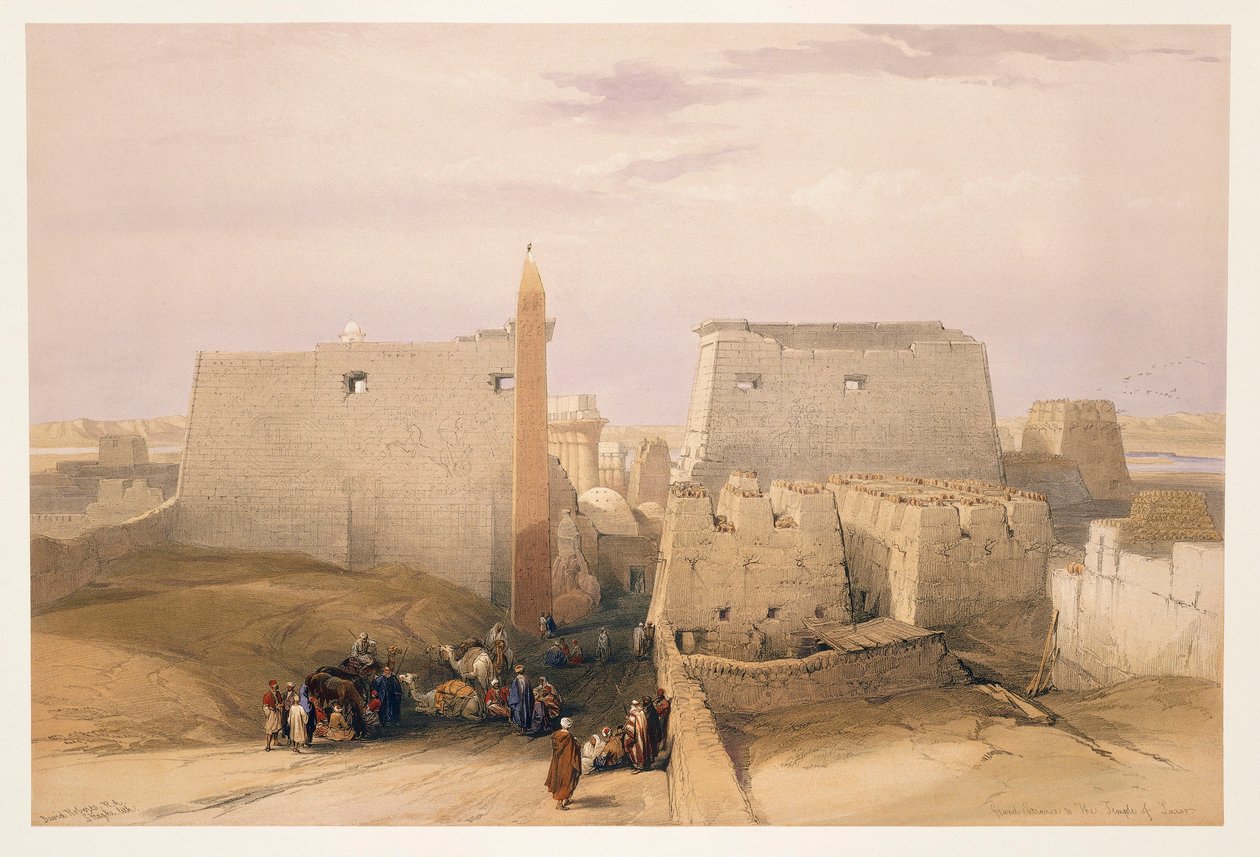Ägypten, Eingang zum Tempel von Luxor, Gravur nach einer Zeichnung von David Roberts von David (after) Roberts