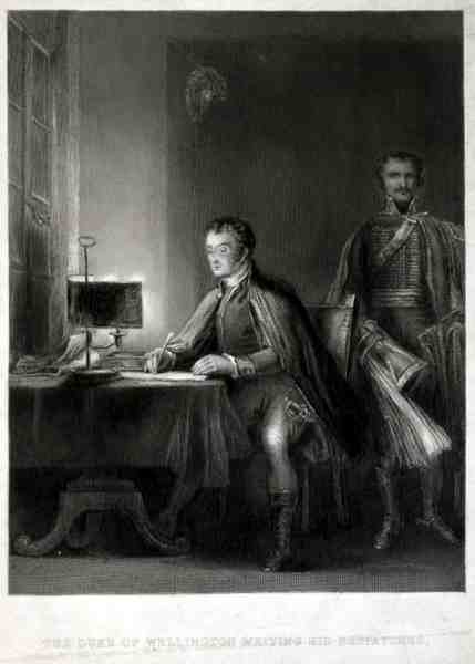 Der Herzog von Wellington schreibt seine Depeschen, graviert von William Greatbach von David (after) Wilkie