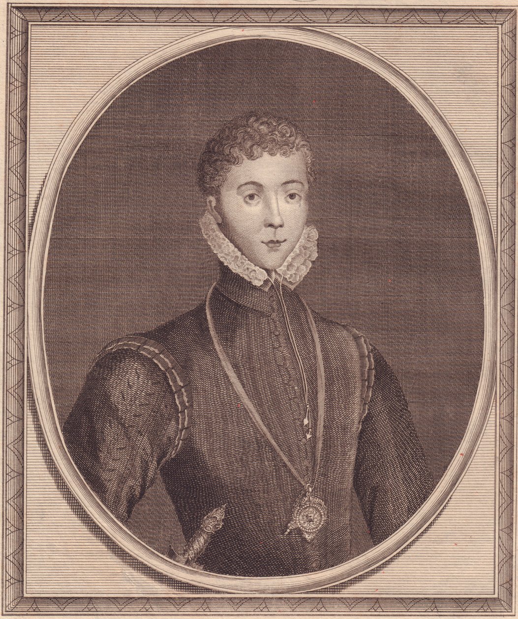 Porträt von Henry Stuart, Lord Darnley (1545-1567), Königsgemahl von Schottland, Kupferstich von John Goldar (1729-1795) nach einem Gemälde von Lucas de Heere von John Ward Dunsmore