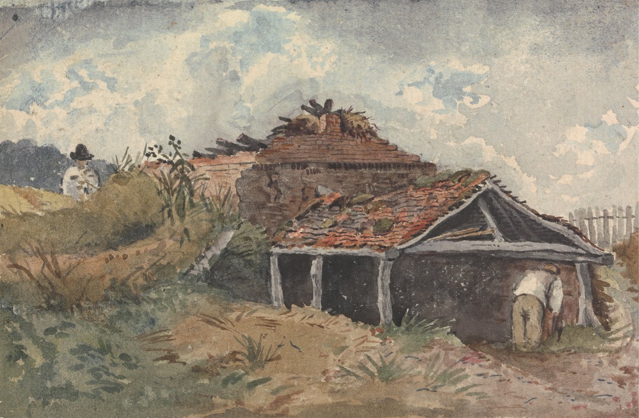 Landschaft mit zwei Figuren neben einem alten Gebäude von David Charles Read