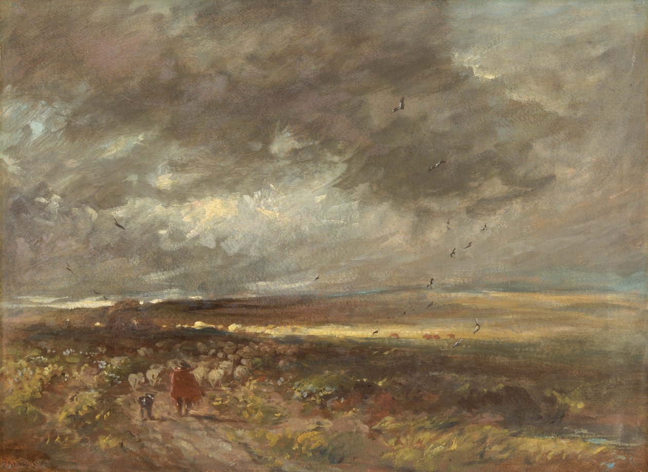 Moorlandschaft: Schäfer und Schafe von David Cox
